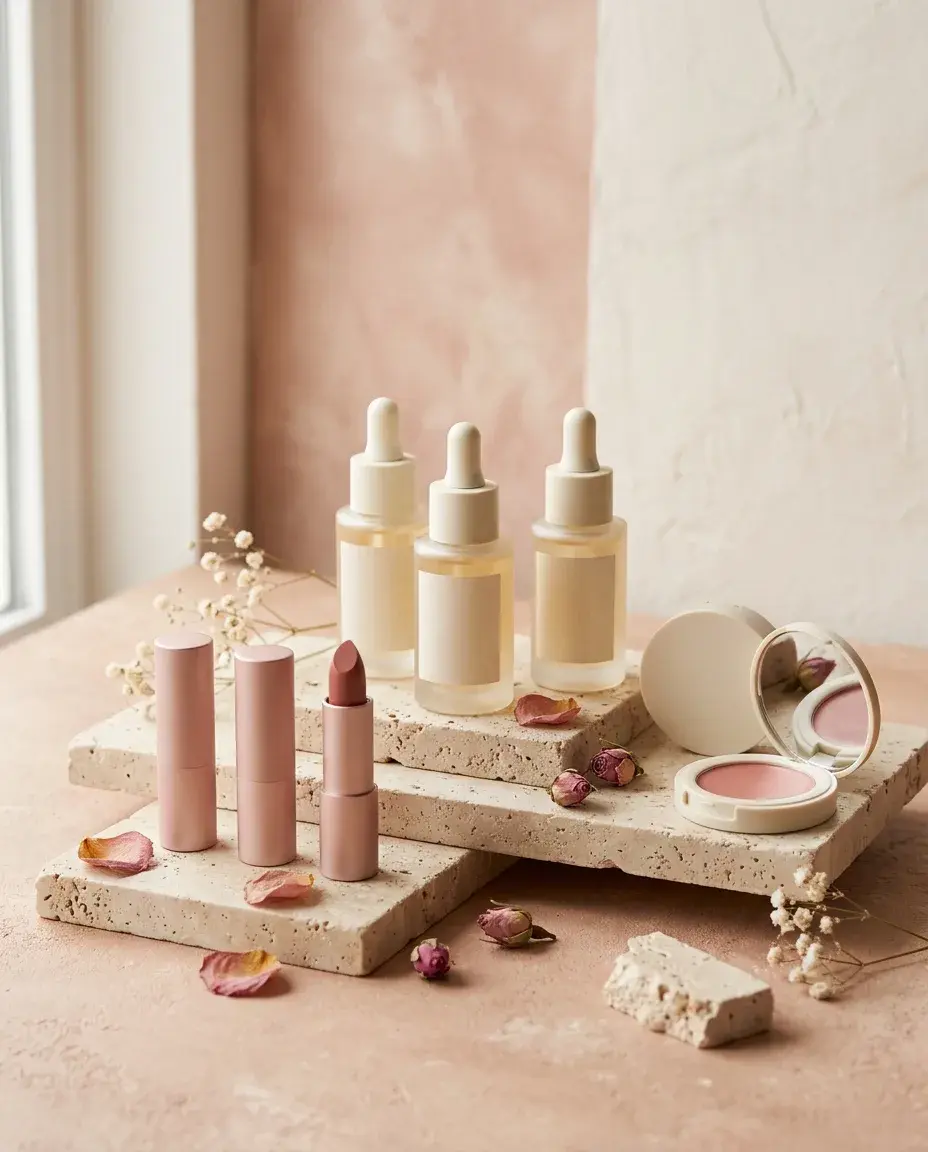 Bare Petals cosmetics brand product display
